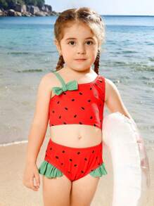 Young Girl Watermelon Print Tankini Swimsuit Set - Multicolor - View 1