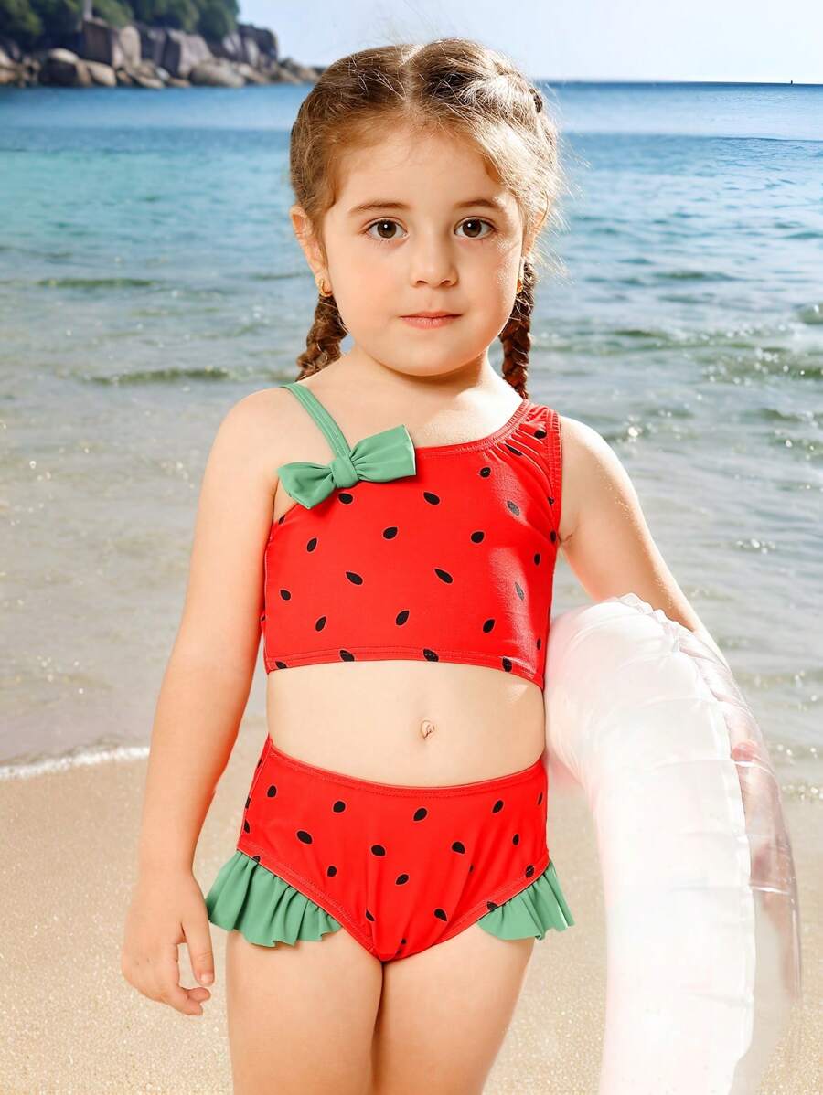 Young Girl Watermelon Print Tankini Swimsuit Set - Multicolor - View 1
