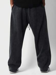 SUMWON Athletic Sweatpants Winter Casual Fleece Jogger Pants Side Pockets Drawstring Waist Elastic Cuffs Loungewear Workout Training Gym Athleisure Streetwear Baggy Fit - Black - View 4