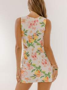 Aralina 花卉印花镂空圆环细节夏季度假迷你连衣裙 - 黃色 - 查看 2