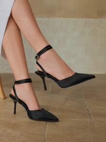 MOTF PREMIUM WOMEN'S POINTED TOE ANKLE STRAP HIGH HEEL PUMPS - Black - View 3