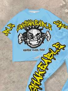 SHEIN Leap Crew 2pcs Set: Boys Collared T-Shirt And Flared Pants, Casual Summer Outfit - Multicolor - View 4