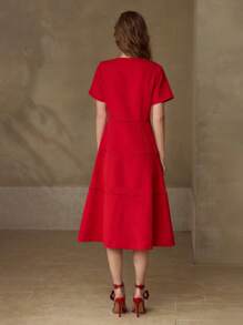 MOTF VESTIDO CON CREMALLERA AL FRENTE Y CUELLO EN V - Rojo - Ver 4