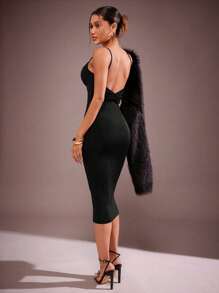 Hauture 优雅性感无袖低背扭纹细节情人节中长连衣裙 - 黑色 - 查看 1