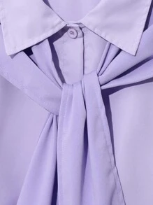 少女节日休闲风粉色短袖衬衫 + 直腿长裤 - 紫色 - 查看 5