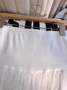 Chiquease Women's Solid Color Elastic Waist Ruffle Hem Long Casual Skirt - White - View 4