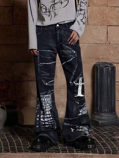 Goth Jeans en denim imprimé pour hommes, adapté pour le port quotidien, printemps/été