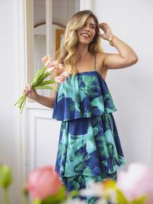 KURAYIA Vestido de mujer de verano elegante con estampado floral de tie-dye con corte holgado, tallas grandes