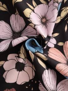 INAWLY Blusa de mujer talla grande con estampado aleatorio y mangas abullonadas de escote en V