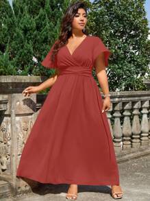 Cravure Vestido largo de unicolor estilizador de cintura, para el atuendo de mujeres de talla grande para Navidad - Color caoba - Ver 3