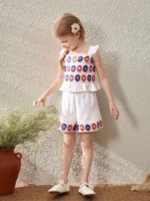 Blossori Elegantes Set aus ärmellosem Top und Shorts mit Schleifendekor für Kleine Mädchen, Frühling/Sommer