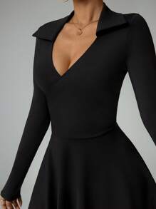 Easithlete Solid Color Long Sleeve Cinched Waist Mini Sports Dressathletic Dress