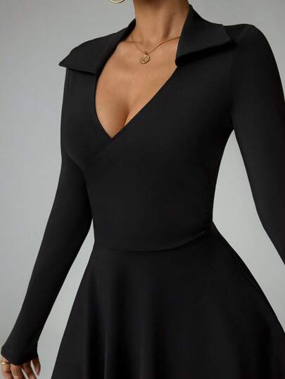 Easithlete Solid Color Long Sleeve Cinched Waist Mini Sports Dressathletic Dress