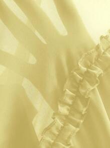 GENKIRA Rose Pink V-Neck Ruffled Layered Romantic Elegant French Style Chiffon Long Sleeve Dress  Old Money Style For Spring Fall - Yellow - View 7