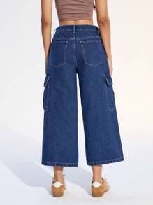 SHEIN EZwear Jeans amples à jambe large avec rabat de poche pour femmes, pour un usage quotidien casual