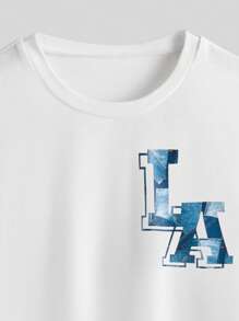 Tween Boys Casual All-Match Versatile American Sports Distressed Camouflage Cargo Pants + White Loose Fit LA Letter Print Round Neck T-Shirt 2 Pieces Outfit Set - Multicolor - View 5