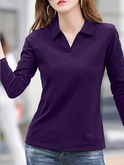 INAWLY Camiseta de manga larga de unicolor informal para mujer, ropa para ir al trabajo, primavera y otoño