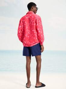 Surfspeed 男士度假休闲扎染印花长袖衬衫和短裤沙滩装 - 紅色 - 查看 2