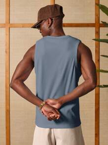 SUMWON Athletic Performance Tank Top Sleeveless Workout Gym Training Vest Moisture Wicking Ribbed Fabric Summer Sports Running Fitness Activewear Muscle Tank - Dusty Blue - View 3