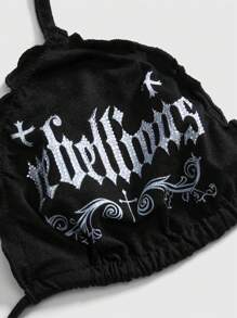 ROMWE Grunge Punk Bikini de top con estampado de cruz gótica con pedrería, talla grande, estilo Y2K - Negro - Ver 4