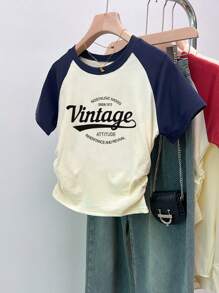 INAWLY Women's Summer Letter Print Raglan Short Sleeve Casual T-Shirt Graphic Tees Women Tops - Multicolor - View 3