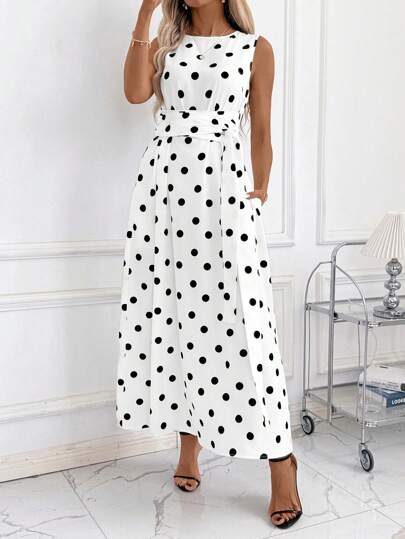 SHEIN Clasi Women's Loose Polka Dot Print Tank Dress With Pockets & Waist Tie Detail, Casual & Comfortable Sleeveless Summer Dress Summer Outfits For Women/Summer/Summer Clothes Easter/Easter Dress/Easter Outfit Women Church Outfits Women/Church Clothes Women Elegant Vacation Casual Boho Women's Clothing Graduation Dress/White Graduation Dress/Prom Dress Brunch Outfits For Women Wedding Guest Dress Women Church Outfits Women/Church Clothes Women Women Nice Dresses Classy Elegant, Summer Dresses For Women, Polka Dot Dress