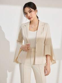 Modelyn Asymmetrical Ruffle Sleeve Fitted Women Blazer Fall Cloth For Women - Apricot - View 6