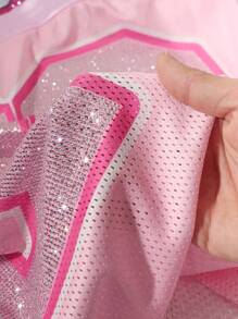 ROMWE MEN Prep Men's Sports T-Shirt With Rhinestone Decor Mesh Panel, Athletic Jersey - Pink - View 5