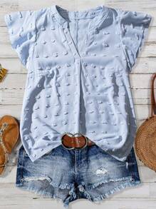 SHEIN LUNE Plus Size Women Elegant & Comfortable Jacquard Fabric Short Sleeve V-Neck Blouse