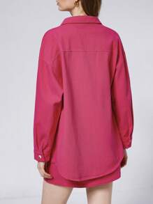 Aveloria Affinna 2 pezzi/set Camicia con colletto a risvolto e gonna casual stile jeans effetto rosa rosso, stile Y2K, versatile, manica lunga, per strada
