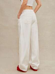 WESTFADE 高腰宽松实用休闲可爱牛仔哈伦牛仔裤春夏海滩度假 - 白色 - 查看 4
