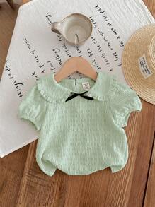 SHEIN Cute Baby Girl Textured Peter Pan Collar Casual Summer Top