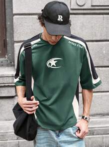 SWAVVY Men's Knit Casual Daily Loose Patchwork Short Sleeve T-Shirt, Summer, School