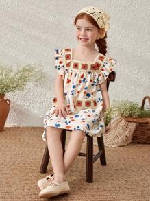 Blossori Kleine Mädchen Französischer eleganter gelber Blumenkleid, Ärmellos, Frühling/Sommer - Verschiedenfarbig - Übersicht 7