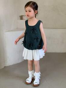 DAZY Set de 2 piezas con chaleco sin mangas de mezclilla + falda para niñas (niñas pequeñas), para verano