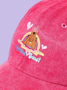 SCOOBY-DOO X SHEIN Rainbow And Puppy Print Washed Pink Baseball Cap - Hot Pink - View 4