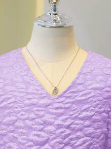 Tween Girl V-Neck Sleeveless Waist Cinched A-Line Mesh Patchwork Jacquard Elegant Dress, Suitable For Weddings, Holidays, Birthdays, Special Occasions - Mauve Purple - View 6