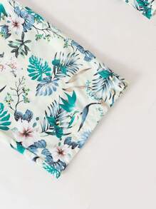 SHEIN 2pcs/Set Tween Girls Summer Vacation Ruffle Edge Shirt And Floral Print Pants, Spring Outfit - Multicolor - View 6