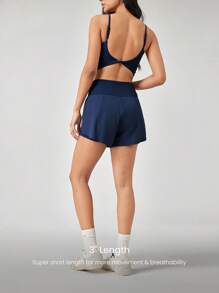 GLOWMODE 3" VitalSwift Quick-Dry Set The Pace High Slit Adjustable Drawstring Waist Shorts With Built-In Shorts Side Pockets Non-Slip Grips Medium Impact Running Jogging Training Gym Workout
