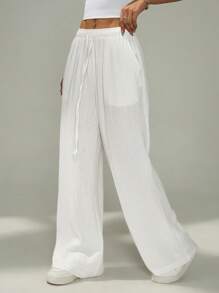 SHEIN PETITE Pantaloni larghi casual sciolti da donna in colore unito