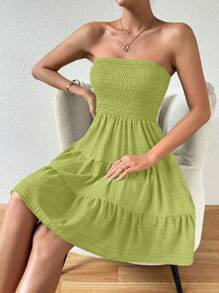 Chiquease Women Vacation Solid Color Cut-Out Back Ruffle Hem Dress - Green - View 7