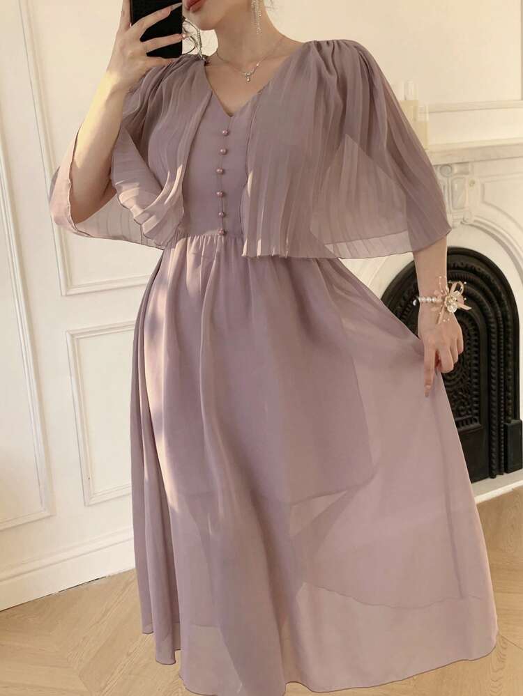 Women's Elegant French Style Graceful Lavender Color Dress, Suitable For Beach Holiday, Summer Sundress Maxi Dress