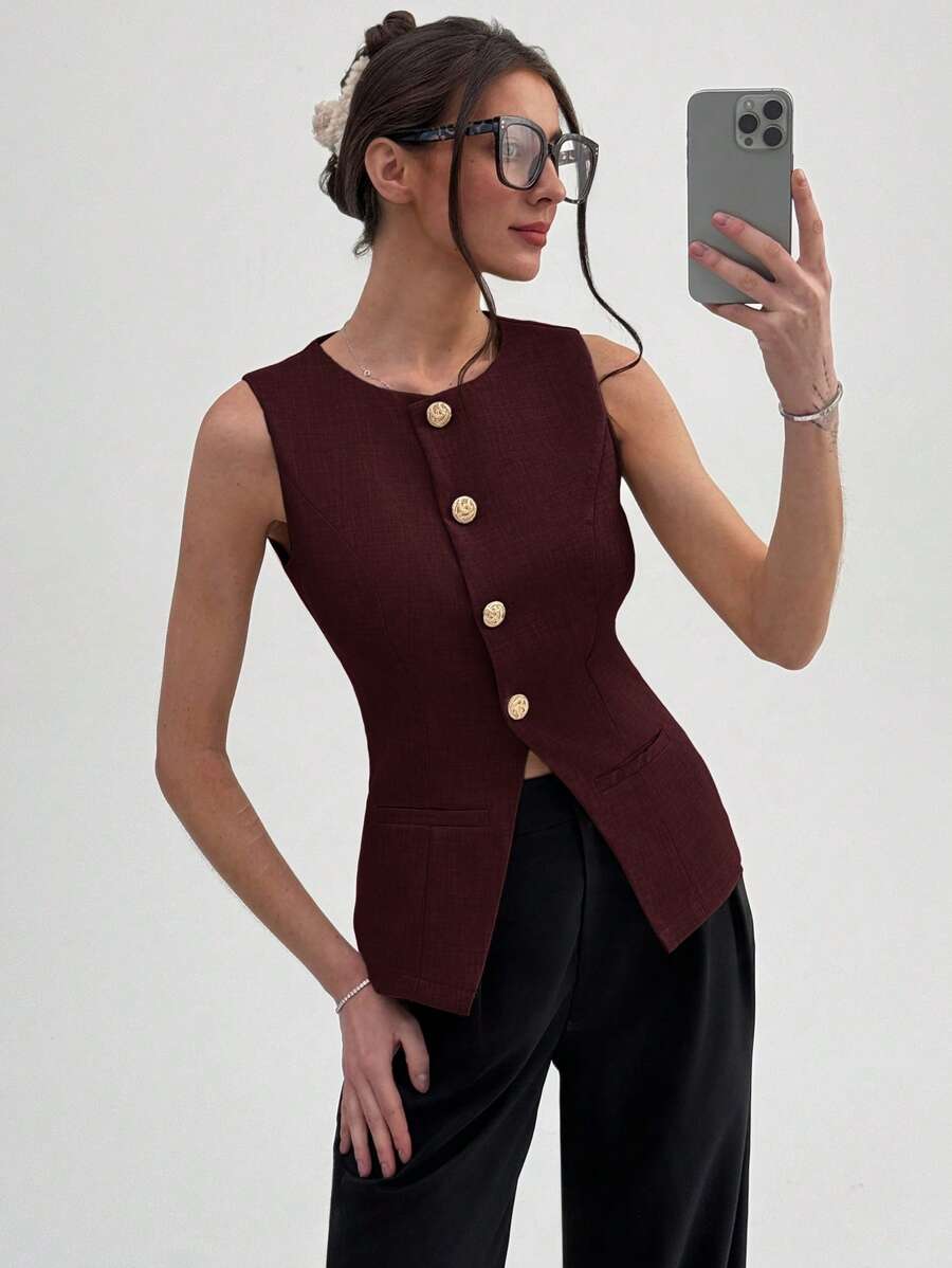 Aloruh 时尚无袖修身立领夹克，秋冬商务休闲女士