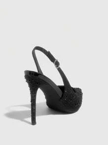 CUCCOO SZL Fashion Rhinestone Pointed Toe Slim High Heels With Ankle Strap, Black, Suitable For Date, Party, Festival, Holiday, Wedding For Christmas - Black - View 11