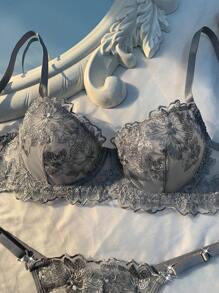 2pcs Blue Vintage Sexy Lingerie Set For Women