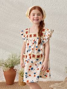 Blossori Kleine Mädchen Französischer eleganter gelber Blumenkleid, Ärmellos, Frühling/Sommer - Verschiedenfarbig - Übersicht 3