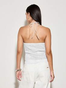 AiiRZ 挂脖亮片蕾丝吊带背心 - 白色 - 查看 2