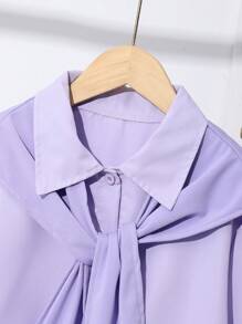 少女节日休闲风粉色短袖衬衫 + 直腿长裤 - 紫色 - 查看 3