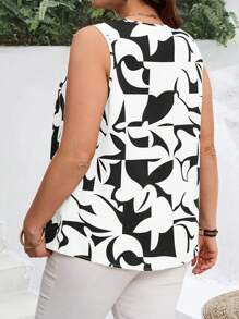 EMERY ROSE 加大码无袖休闲衬衫，时尚日常穿着，波西米亚风女装/夏季，度假女士 - 黑與白 - 查看 3