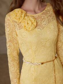 MOTF PREMIUM LACE STEREO FLORAL DRESS - Yellow - View 2